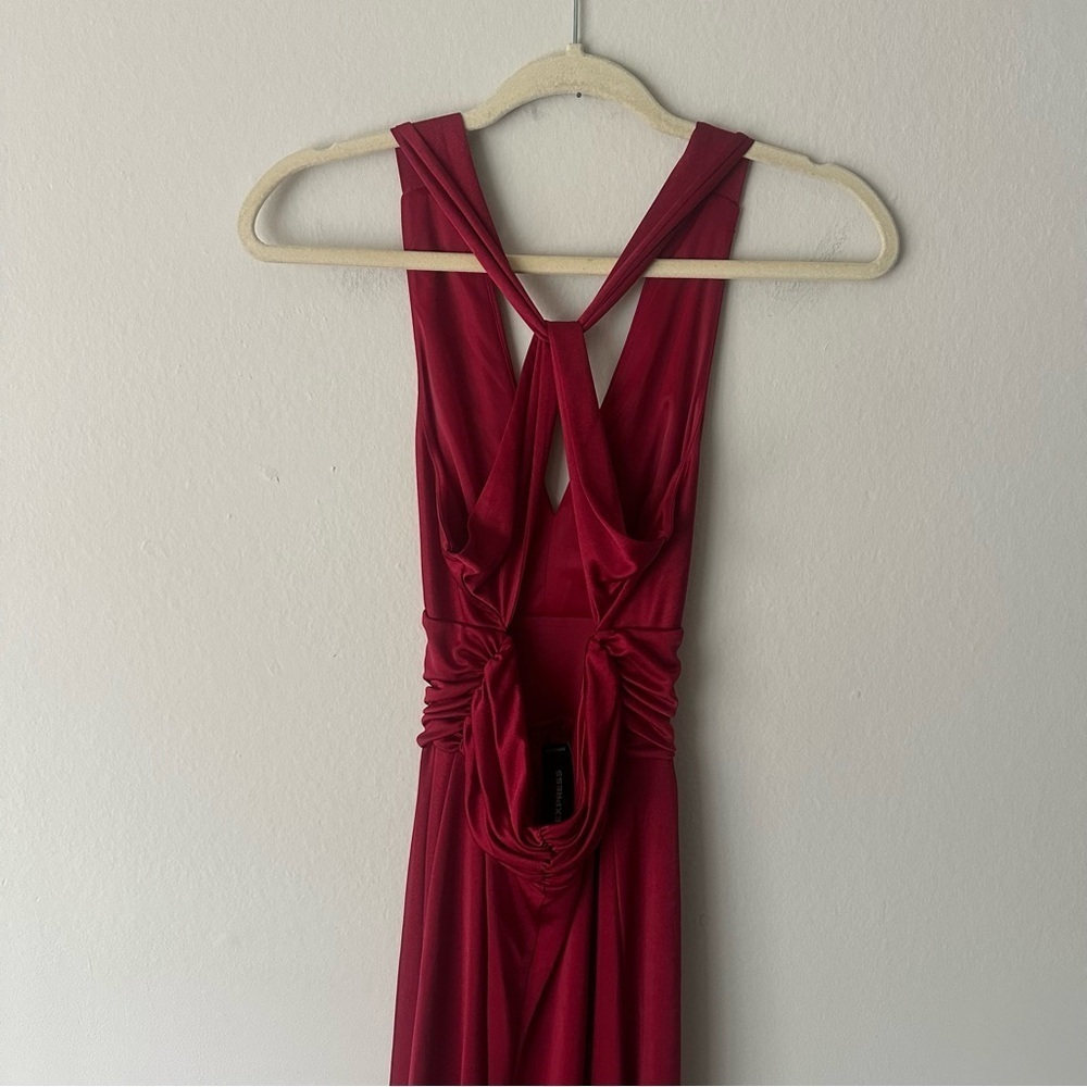Express Wedding Formal Holiday Party Maxi Gown Dress in Burgundy Red Small NWT - Picture 10 of 12